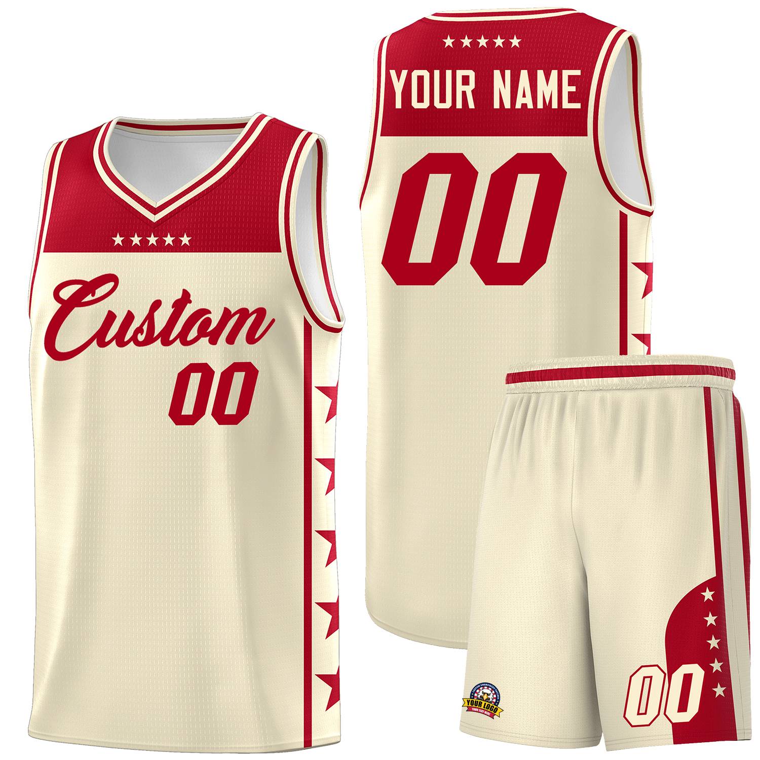 Custom Cream Red Personalized Star Pattern Sports Uniform Basketball Jersey