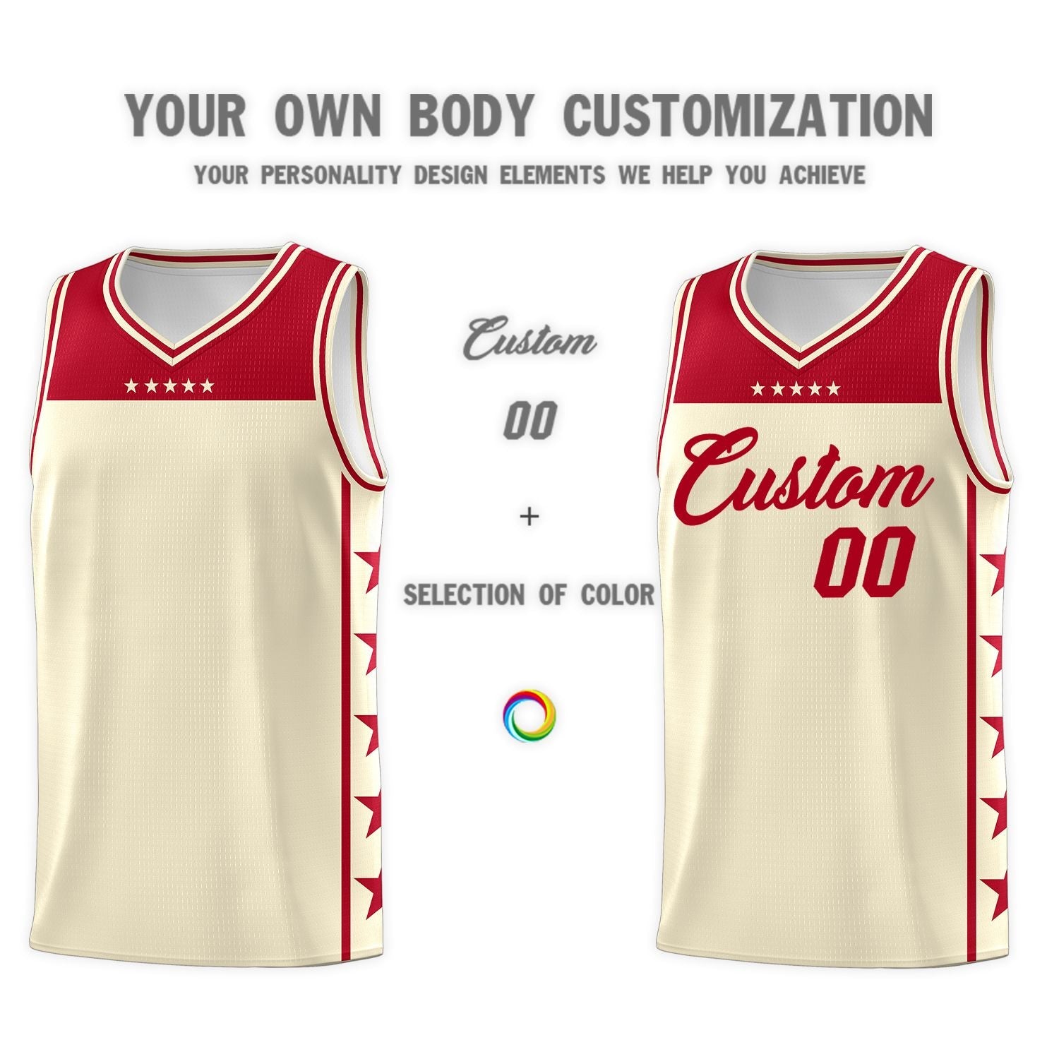 Custom Cream Red Personalized Star Pattern Sports Uniform Basketball Jersey