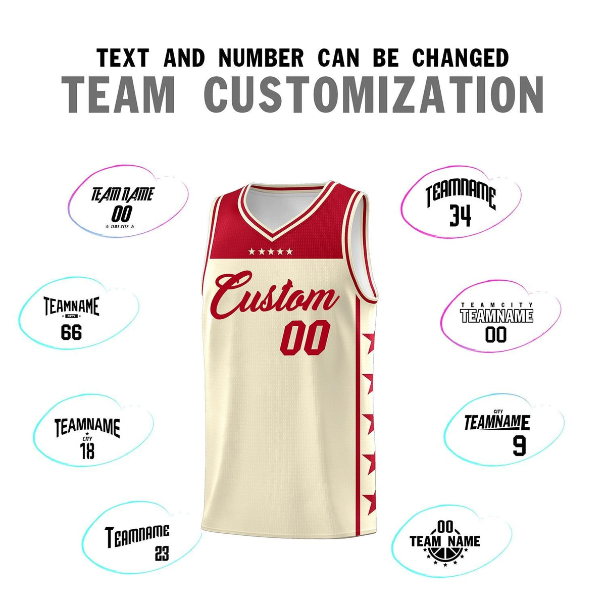 Custom Cream Red Personalized Star Pattern Sports Uniform Basketball Jersey