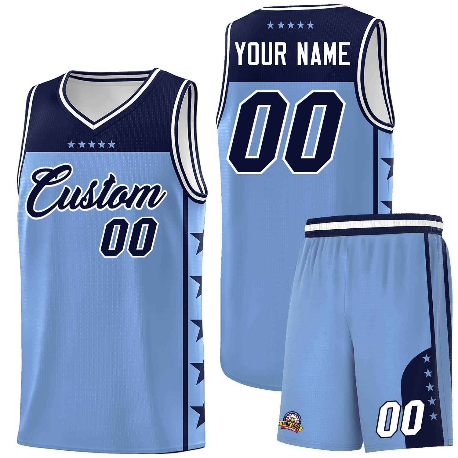 Custom Light Blue Navy Personalized Star Pattern Sports Uniform Basketball Jersey