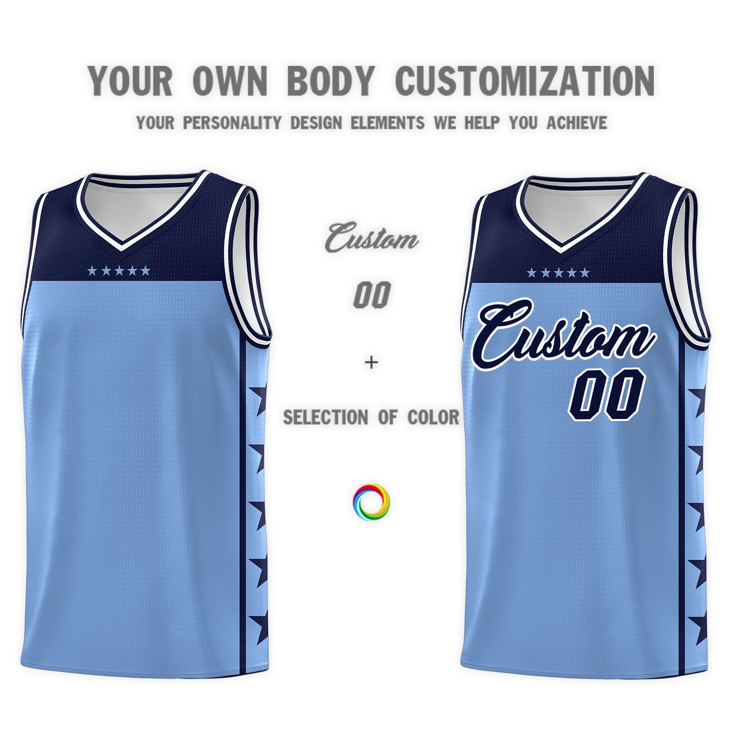 Custom Light Blue Navy Personalized Star Pattern Sports Uniform Basketball Jersey