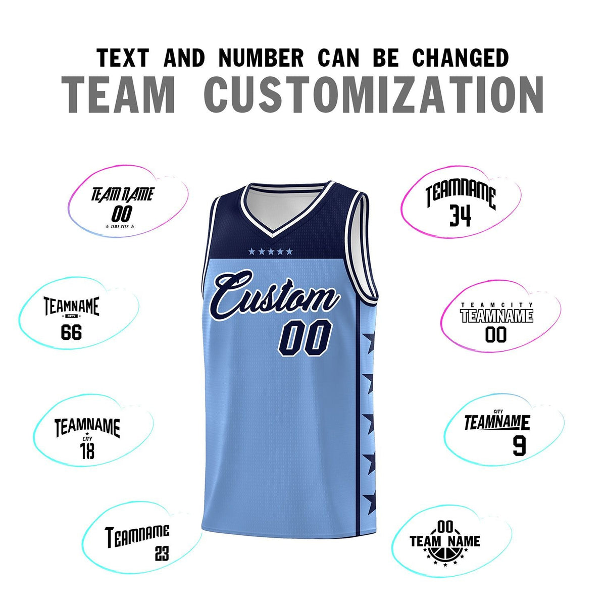 Custom Light Blue Navy Personalized Star Pattern Sports Uniform Basketball Jersey