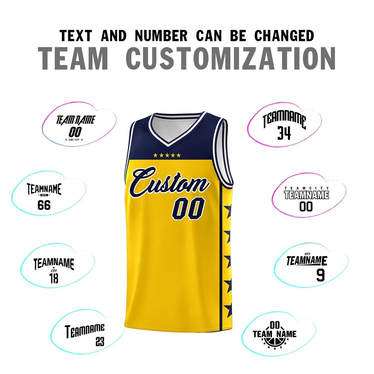 Custom Gold Navy Personalized Star Pattern Sports Uniform Basketball Jersey