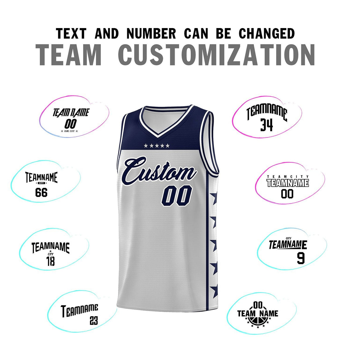 Custom Gray Navy Personalized Star Pattern Sports Uniform Basketball Jersey