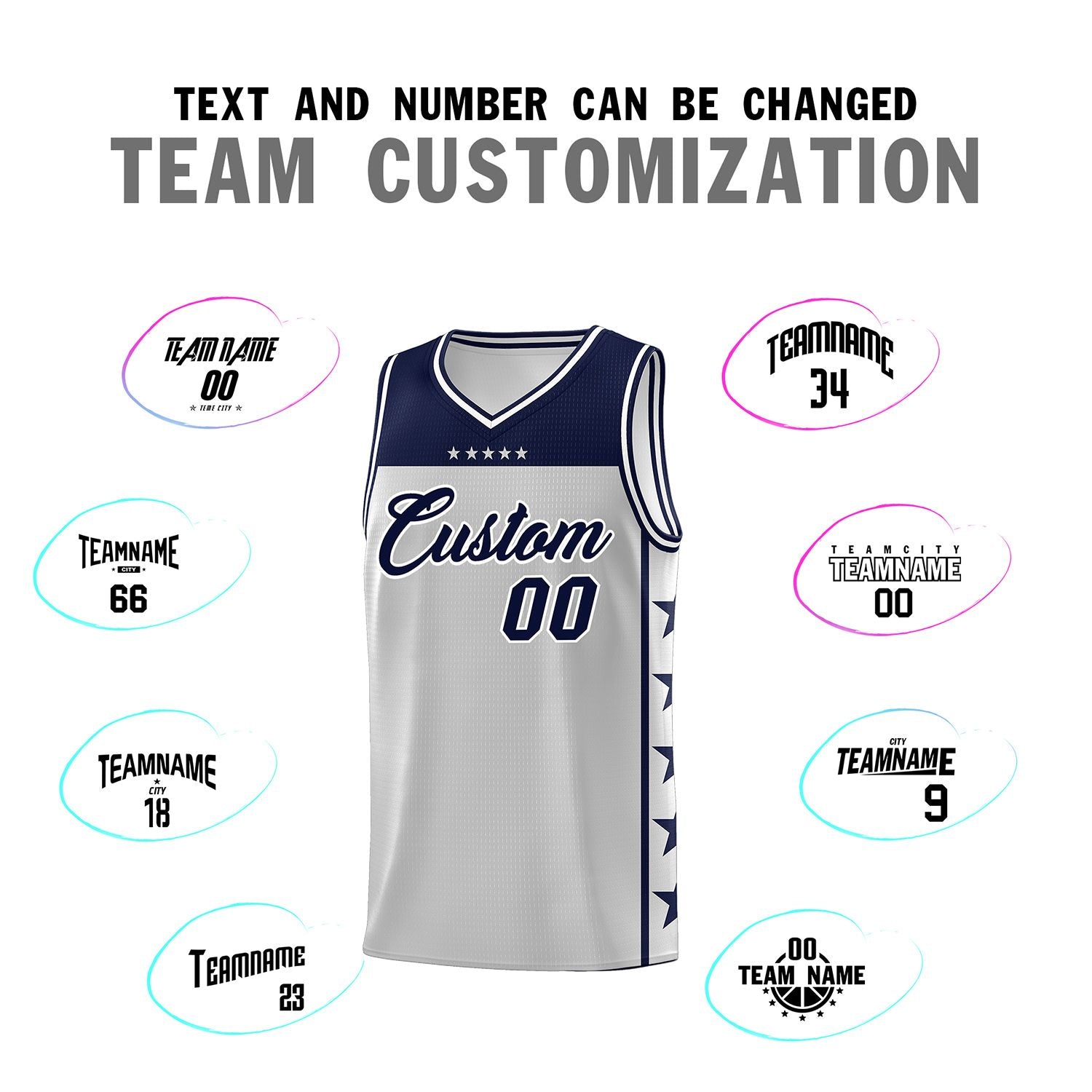Custom Gray Navy Personalized Star Pattern Sports Uniform Basketball Jersey