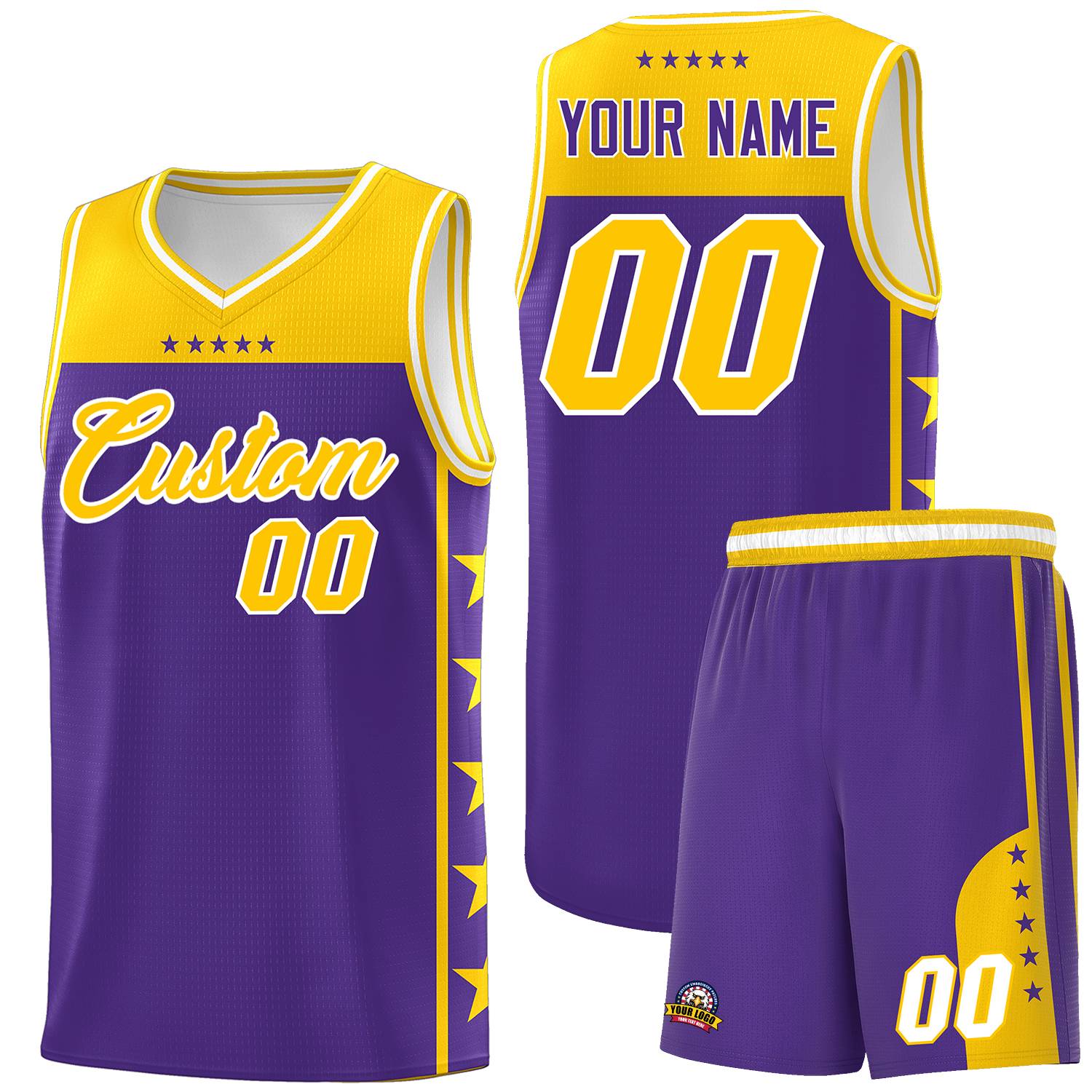 Custom Purple Yellow Personalized Star Pattern Sports Uniform Basketball Jersey