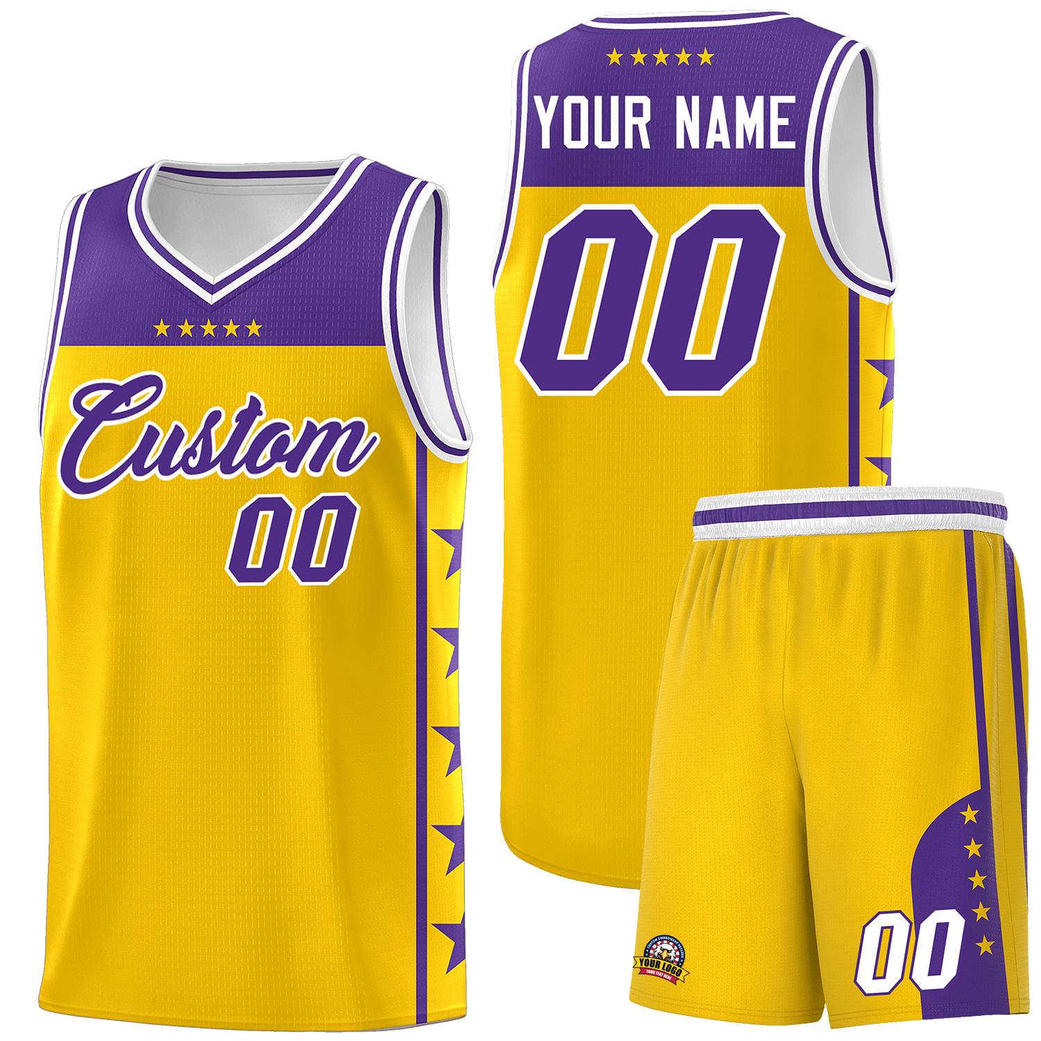 Custom Gold Purple Personalized Star Pattern Sports Uniform Basketball Jersey