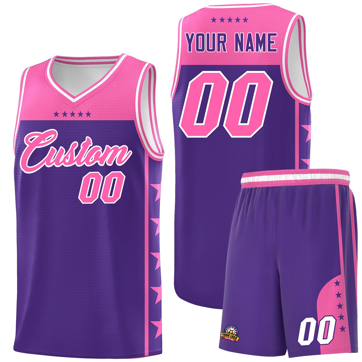 Custom Purple Pink Personalized Star Pattern Sports Uniform Basketball Jersey