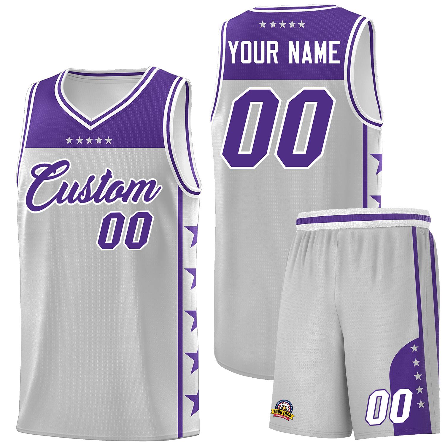 Custom Gray Purple Personalized Star Pattern Sports Uniform Basketball Jersey