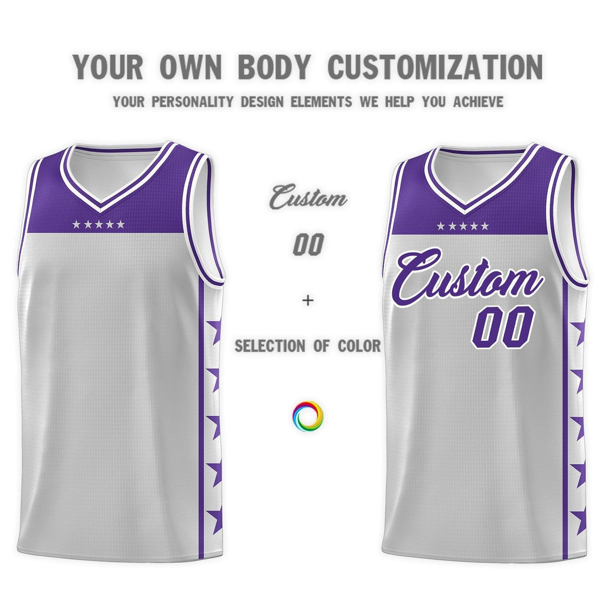 Custom Gray Purple Personalized Star Pattern Sports Uniform Basketball Jersey