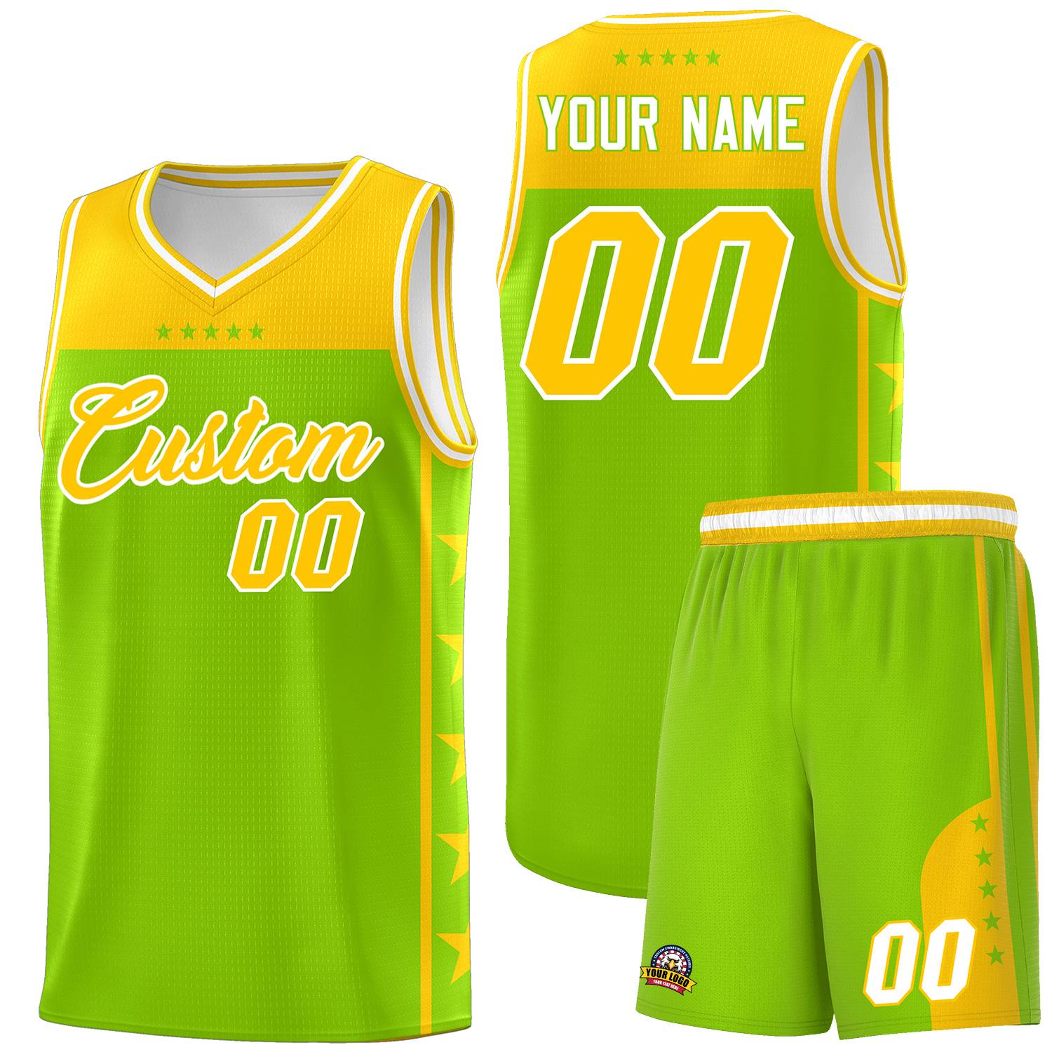 Custom Neon Green Yellow Personalized Star Pattern Sports Uniform Basketball Jersey