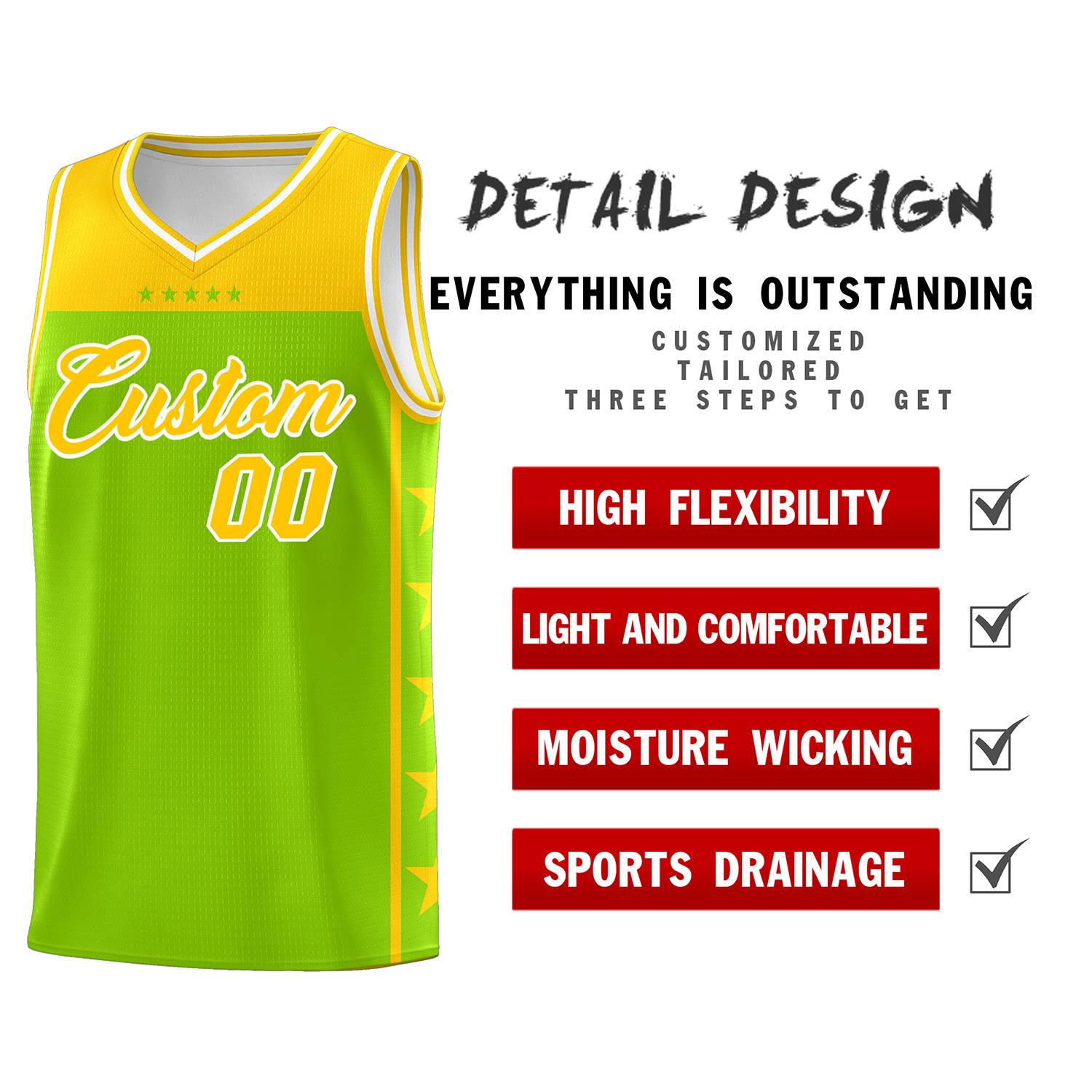Custom Neon Green Yellow Personalized Star Pattern Sports Uniform Basketball Jersey