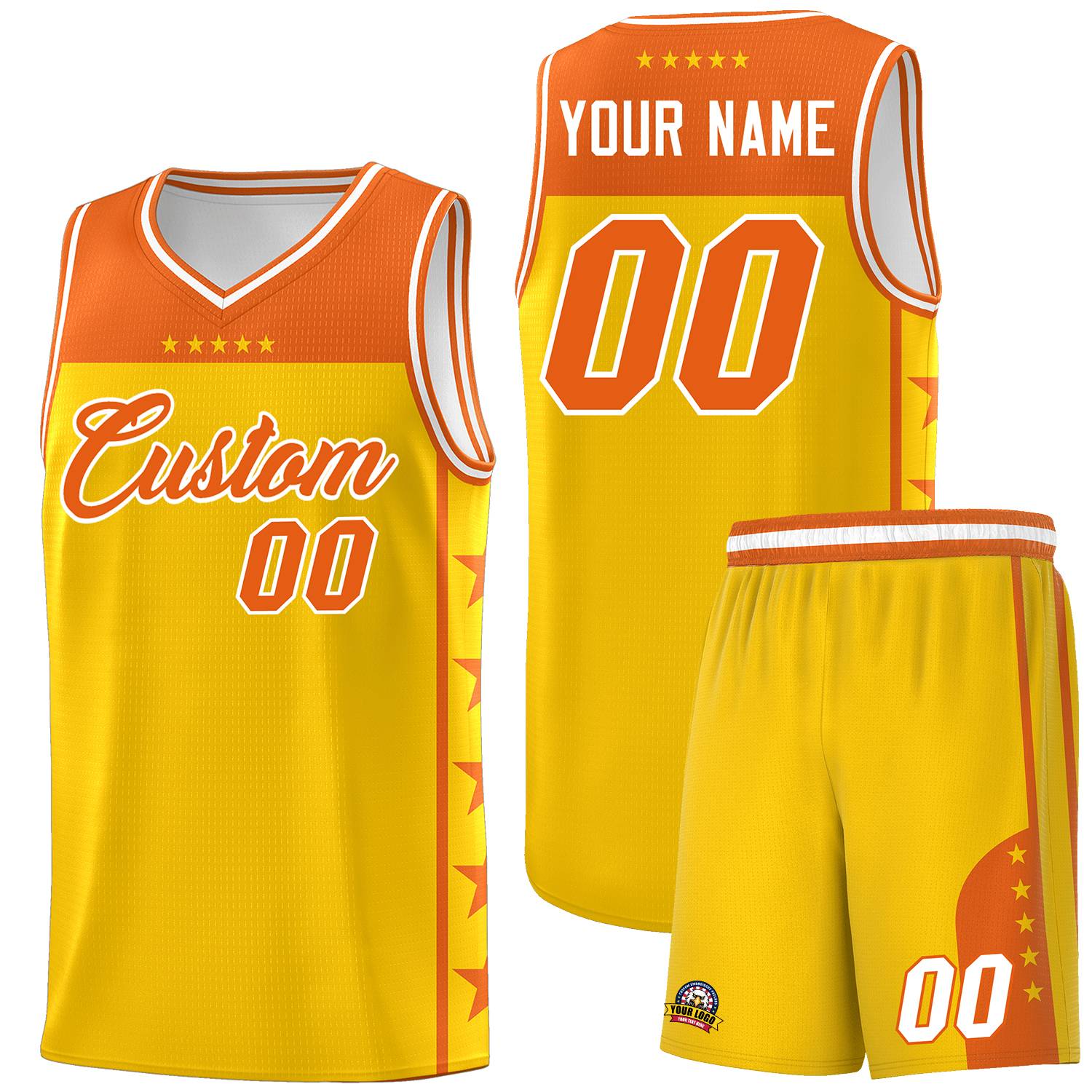 Custom Gold Orange Personalized Star Pattern Sports Uniform Basketball Jersey