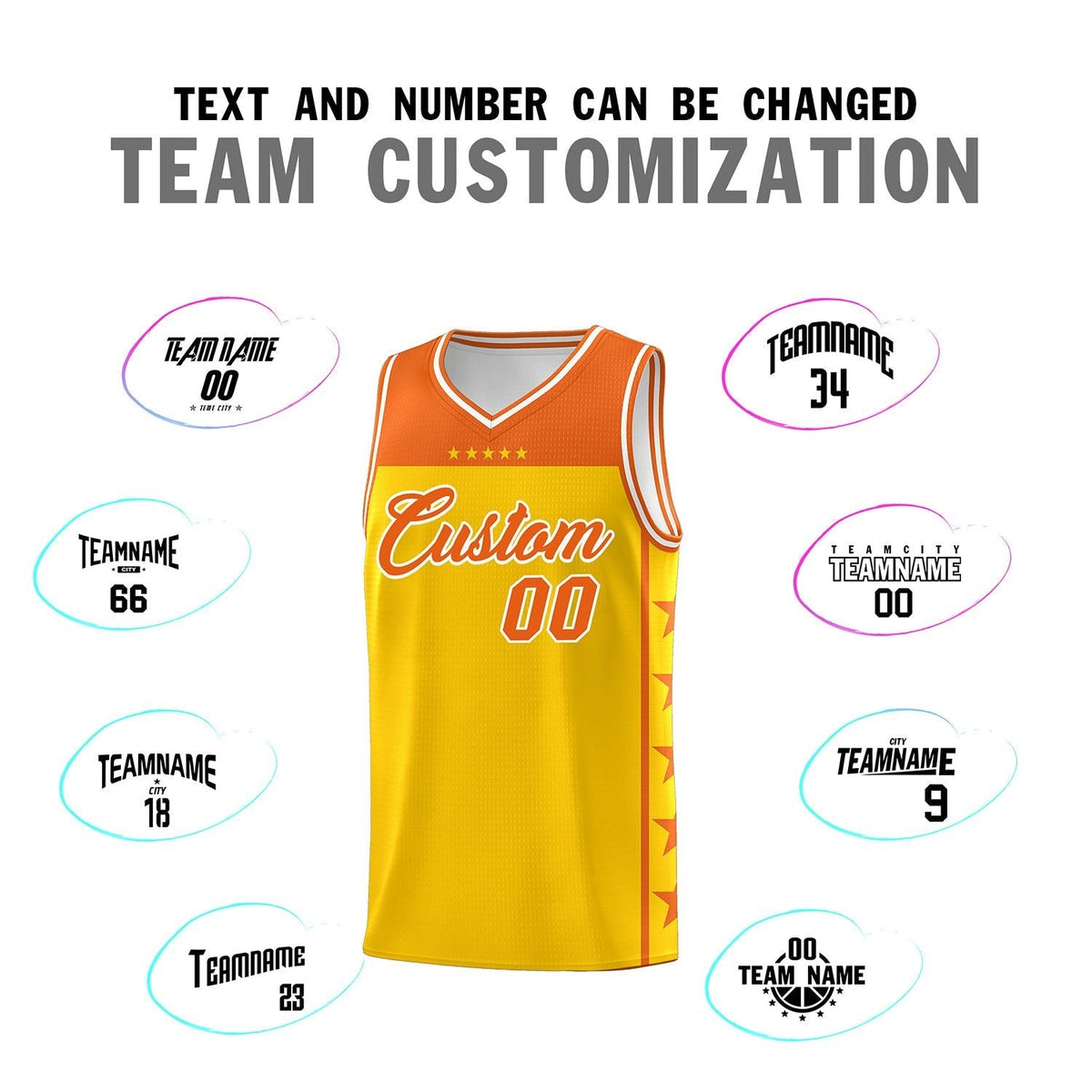 Custom Gold Orange Personalized Star Pattern Sports Uniform Basketball Jersey