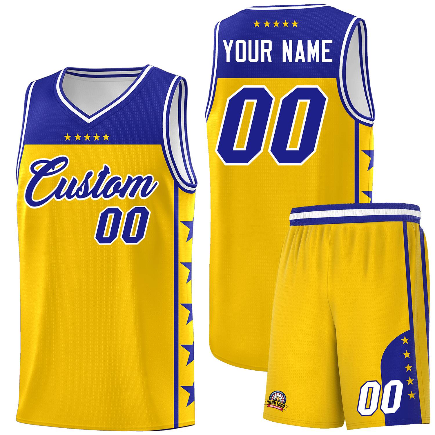 Custom Gold Royal Personalized Star Pattern Sports Uniform Basketball Jersey