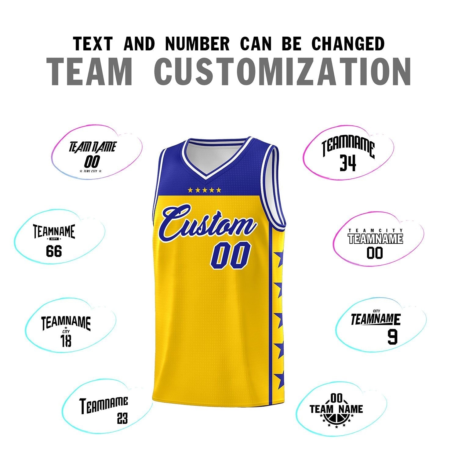 Custom Gold Royal Personalized Star Pattern Sports Uniform Basketball Jersey