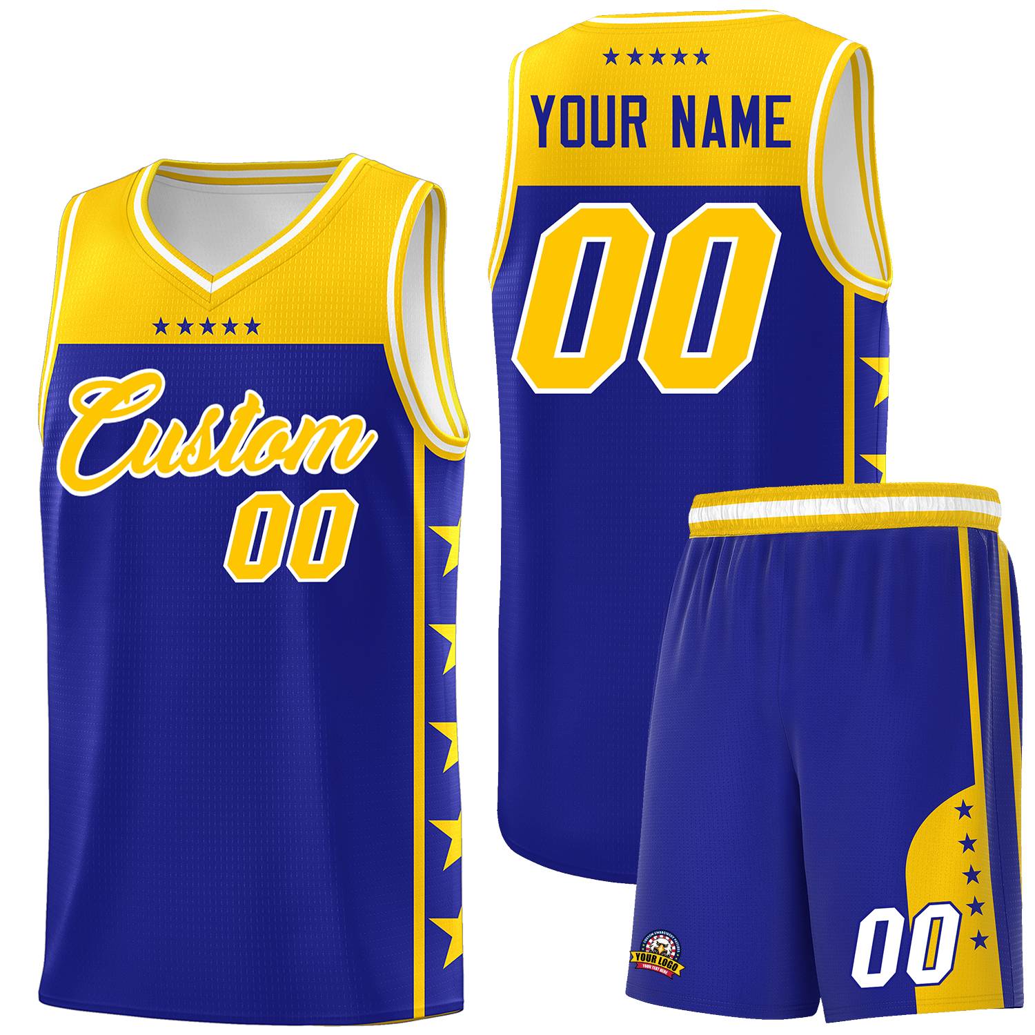 Custom Royal Yellow Personalized Star Pattern Sports Uniform Basketball Jersey