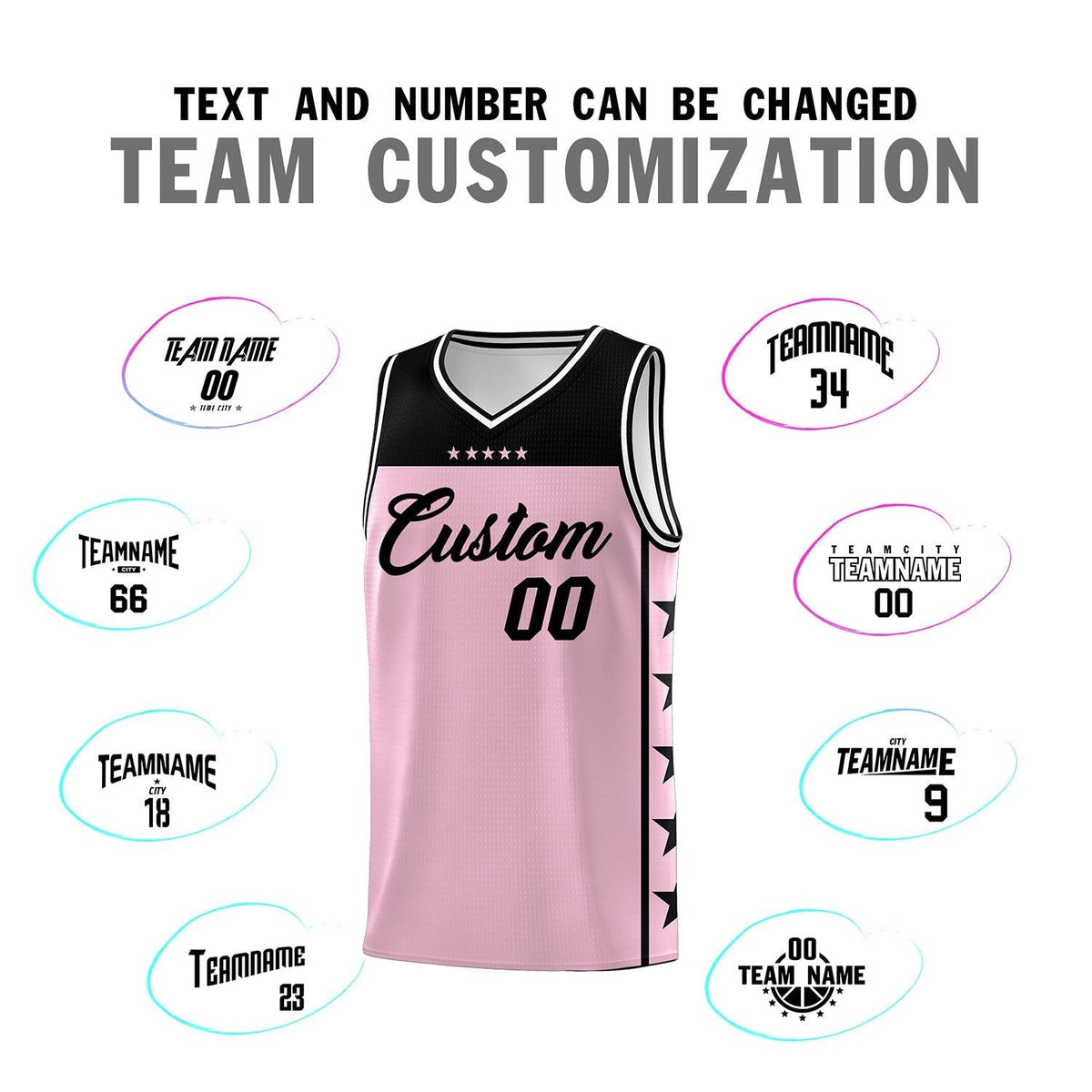 Custom Light Pink Black Personalized Star Pattern Sports Uniform Basketball Jersey