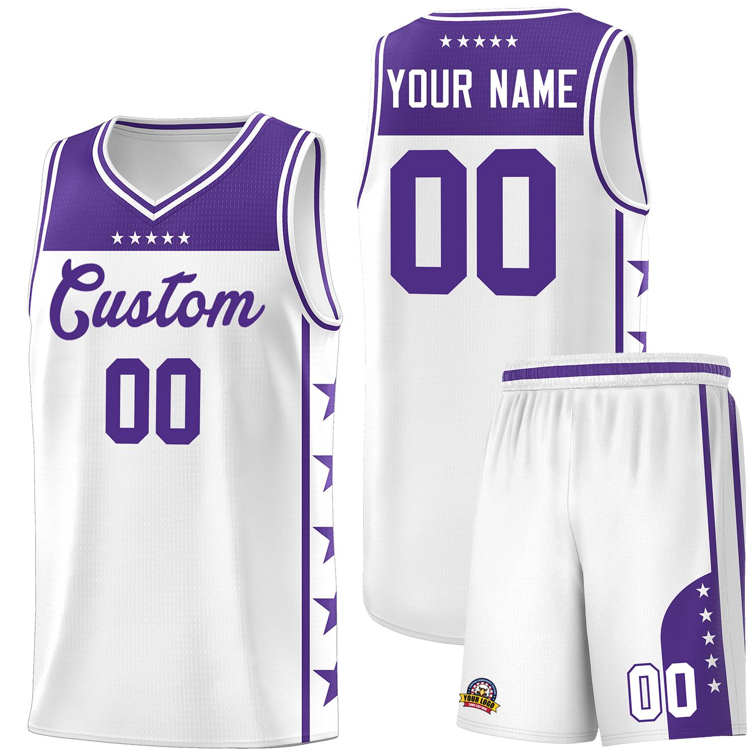 Custom White Purple Personalized Star Pattern Sports Uniform Basketball Jersey
