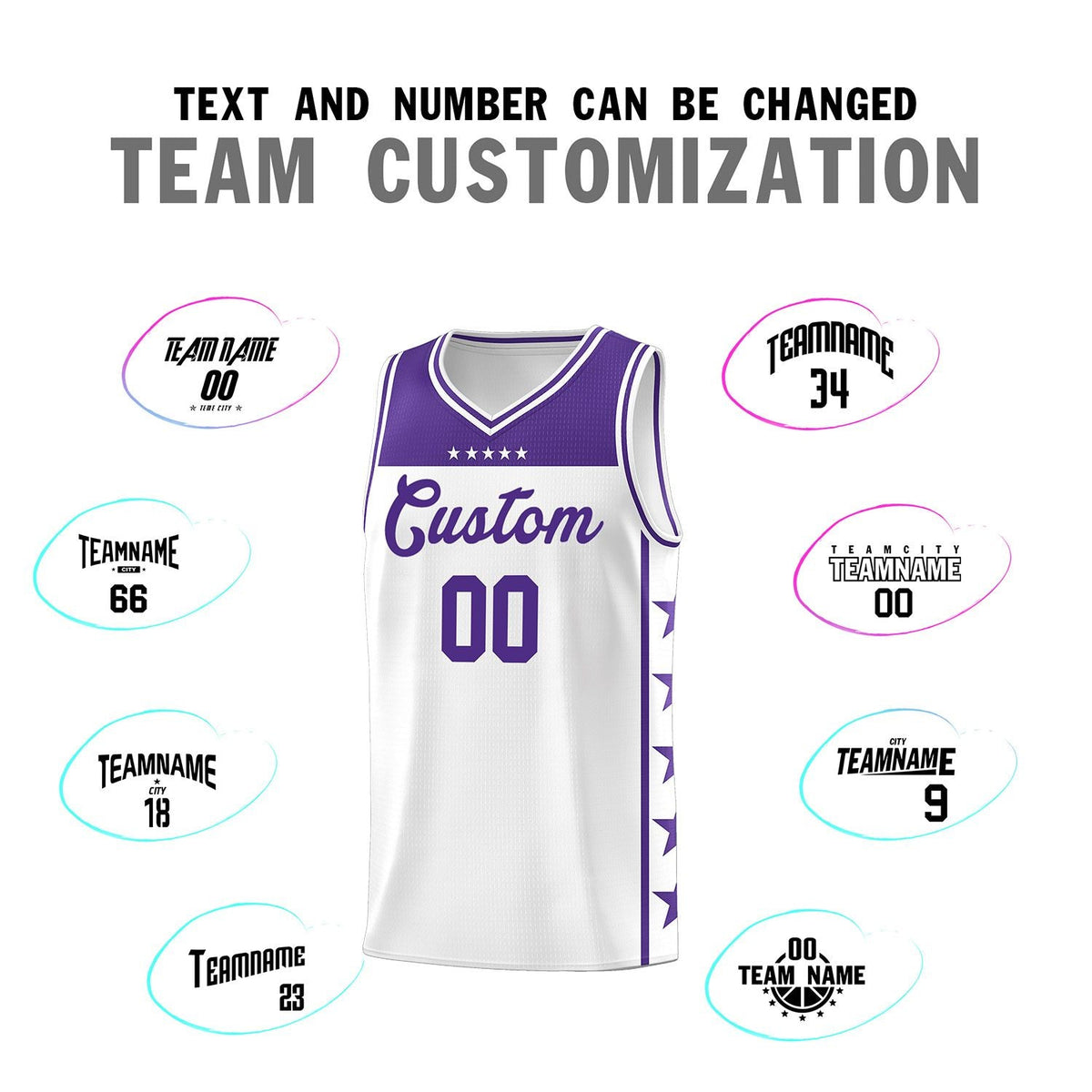 Custom White Purple Personalized Star Pattern Sports Uniform Basketball Jersey