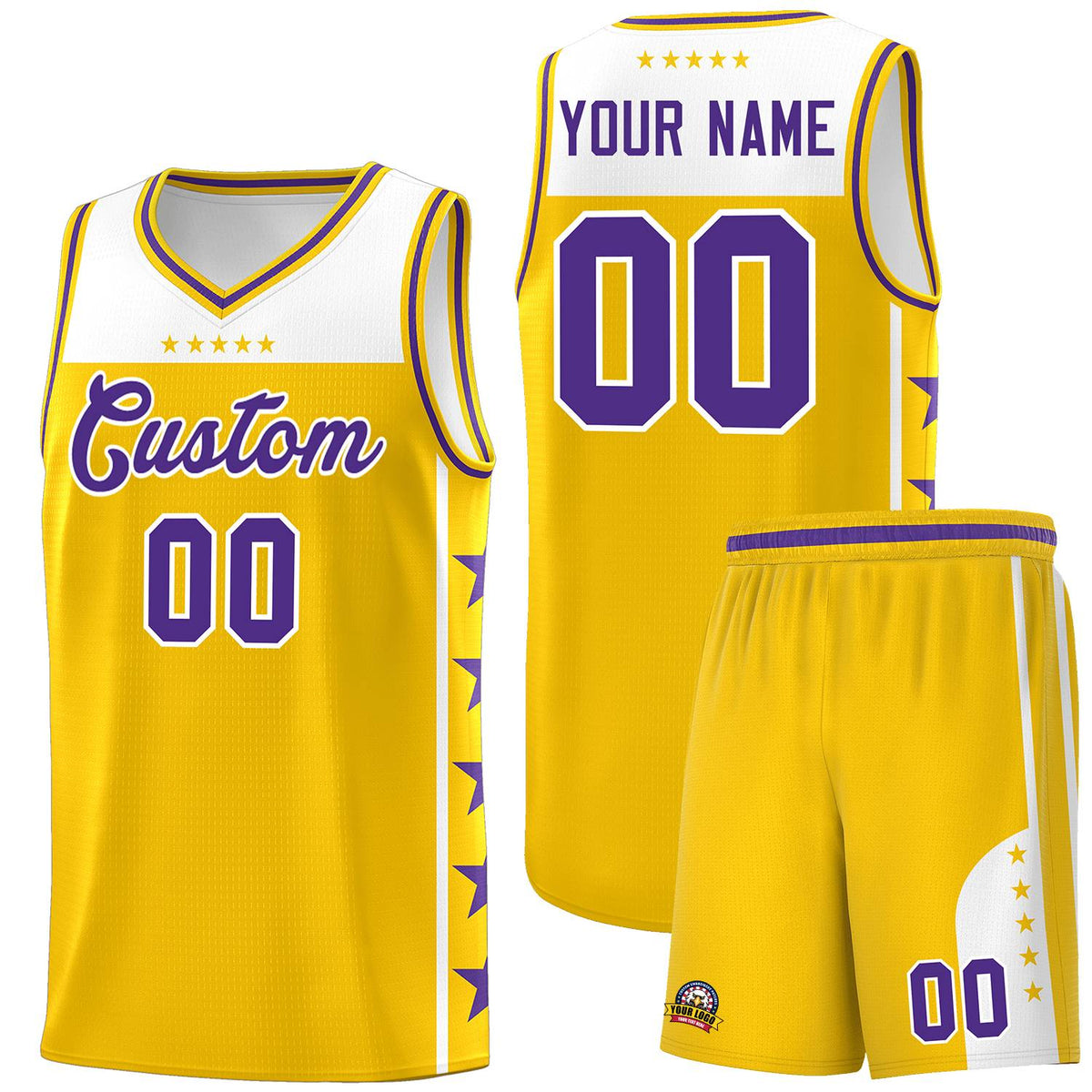 Custom Gold Purple Personalized Star Pattern Sports Uniform Basketball Jersey