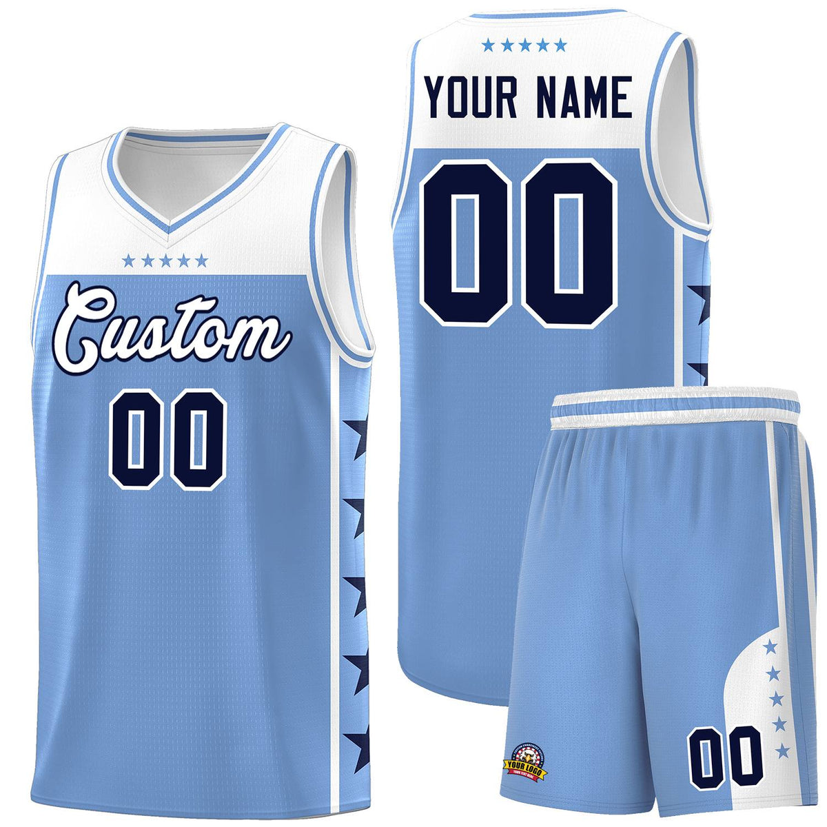Custom Light Blue White Personalized Star Pattern Sports Uniform Basketball Jersey