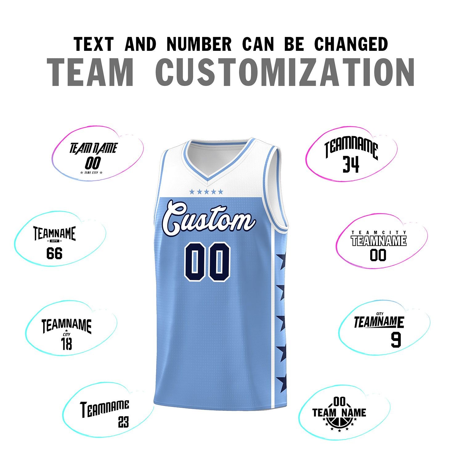 Custom Light Blue White Personalized Star Pattern Sports Uniform Basketball Jersey