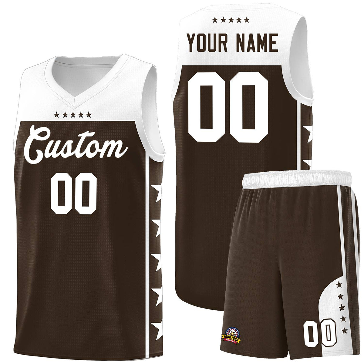 Custom Brown White Personalized Star Pattern Sports Uniform Basketball Jersey