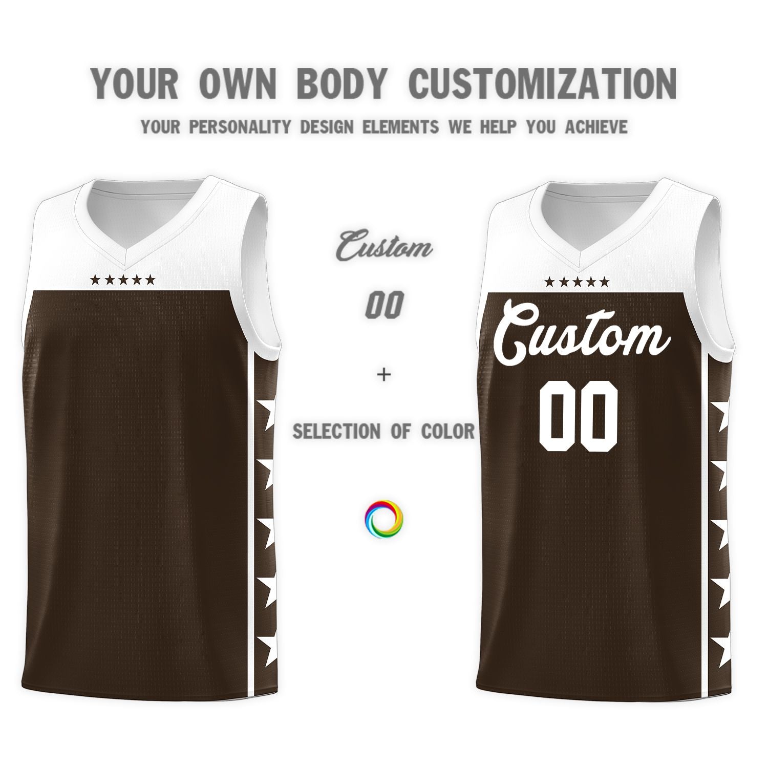 Custom Brown White Personalized Star Pattern Sports Uniform Basketball Jersey