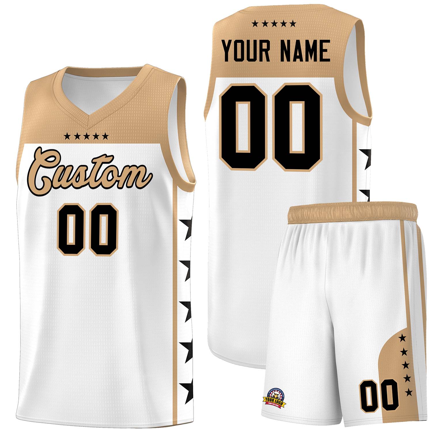 Custom White Old Gold Personalized Star Pattern Sports Uniform Basketball Jersey