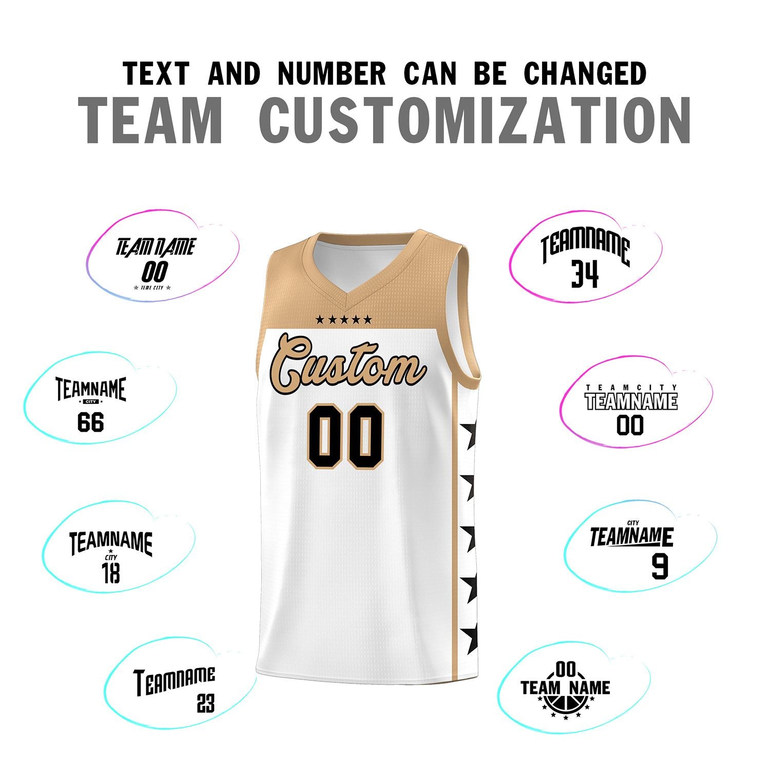 Custom White Old Gold Personalized Star Pattern Sports Uniform Basketball Jersey