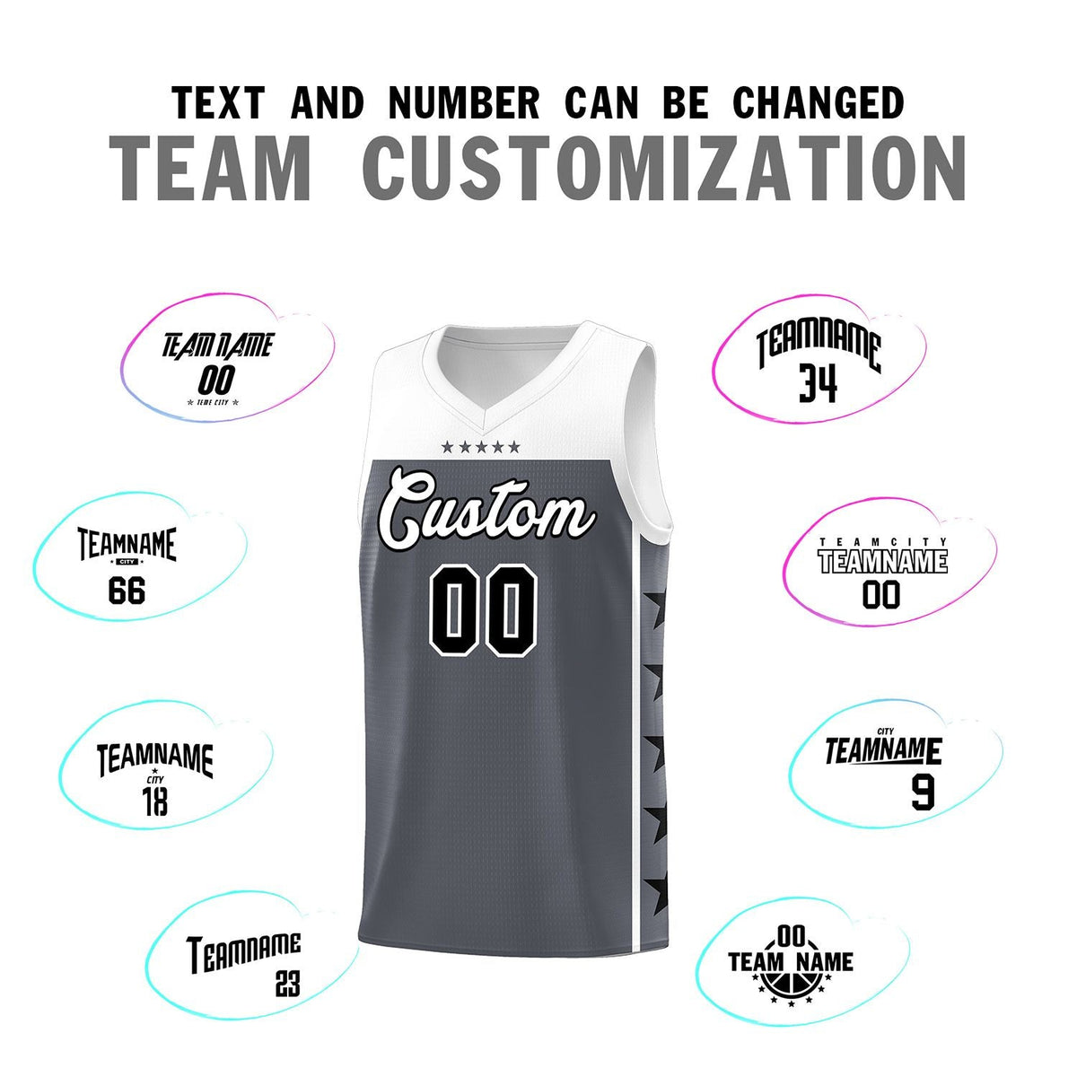 Custom Dark Gray White Personalized Star Pattern Sports Uniform Basketball Jersey