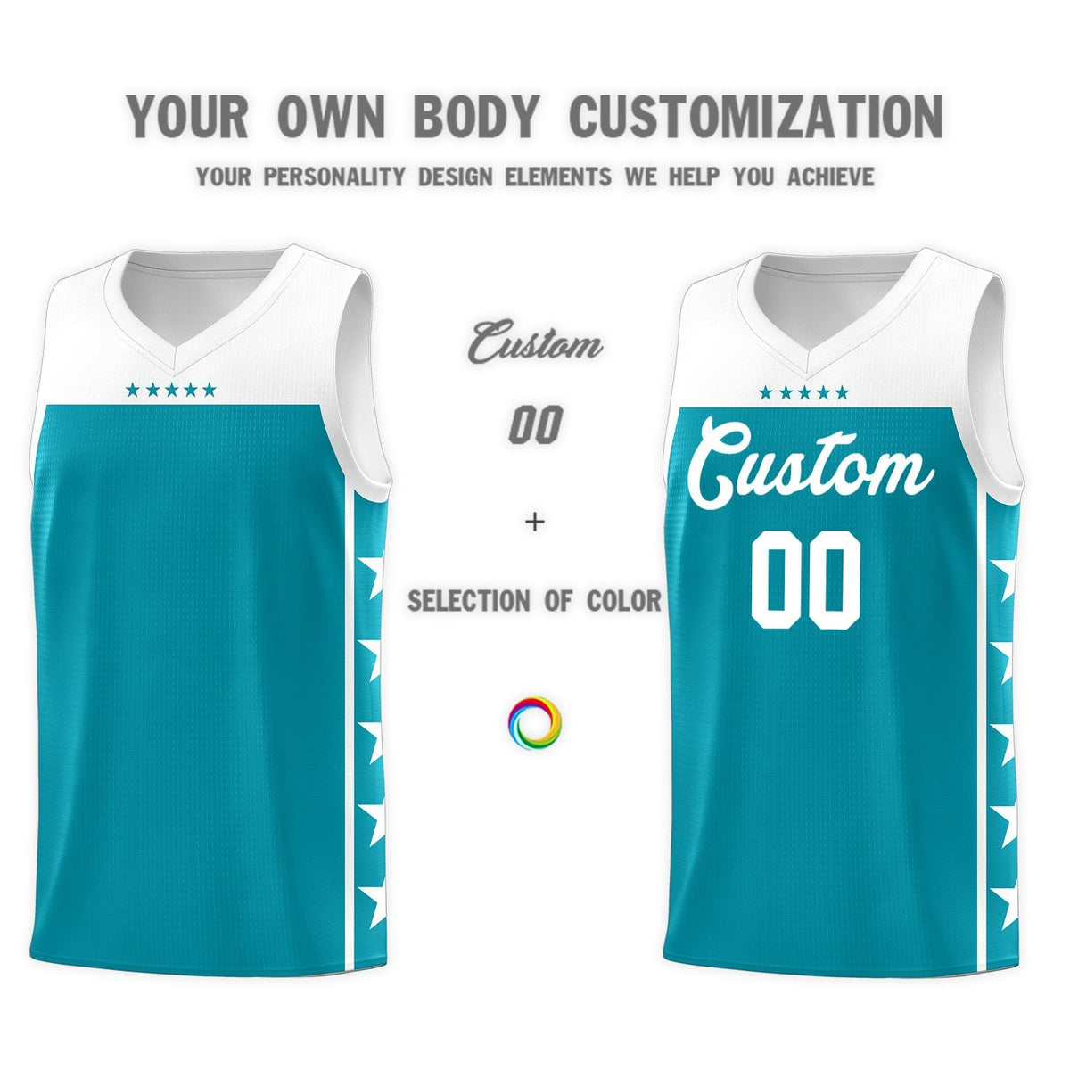 Custom Aqua White Personalized Star Pattern Sports Uniform Basketball Jersey