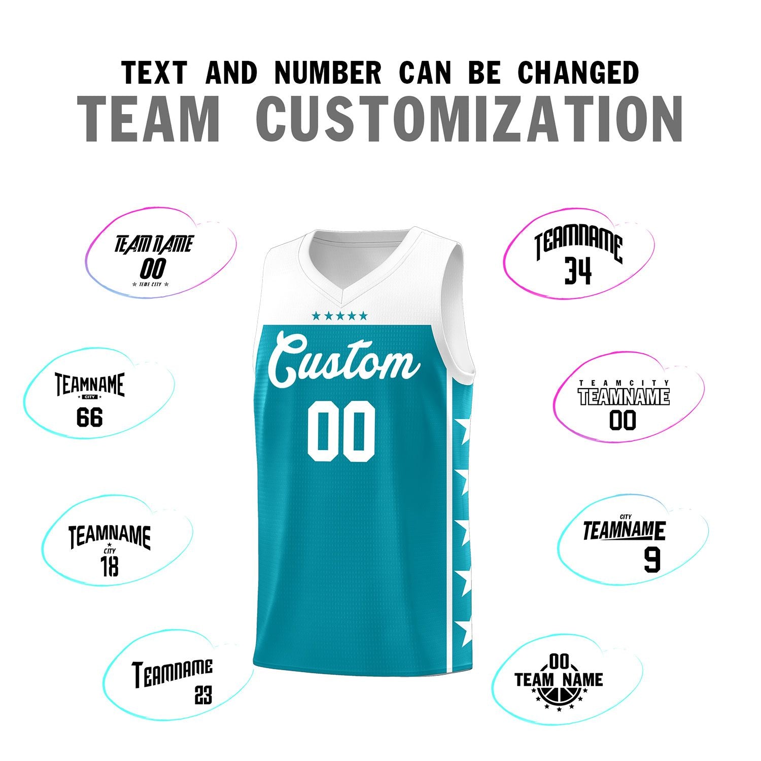 Custom Aqua White Personalized Star Pattern Sports Uniform Basketball Jersey