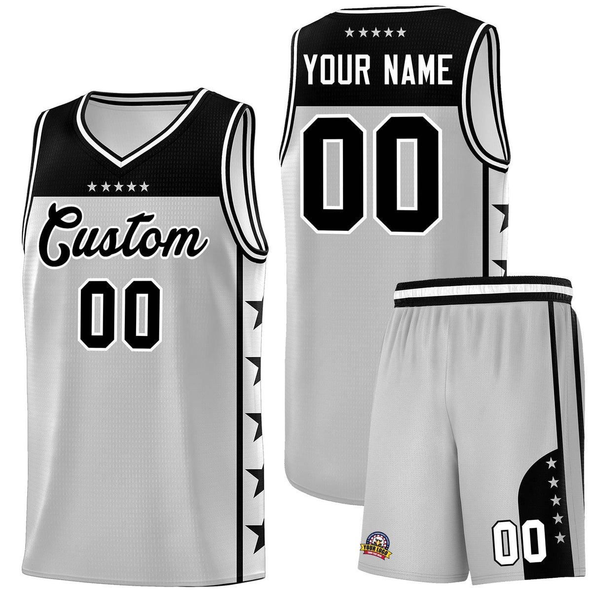 Custom Gray Black Personalized Star Pattern Sports Uniform Basketball Jersey