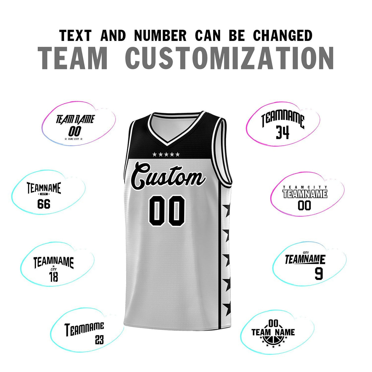 Custom Gray Black Personalized Star Pattern Sports Uniform Basketball Jersey