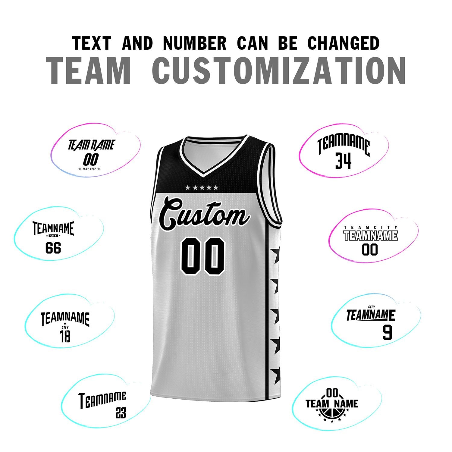 Custom Gray Black Personalized Star Pattern Sports Uniform Basketball Jersey