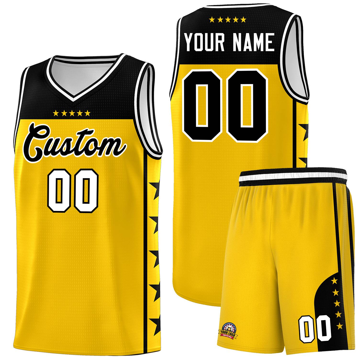 Custom Gold Black Personalized Star Pattern Sports Uniform Basketball Jersey