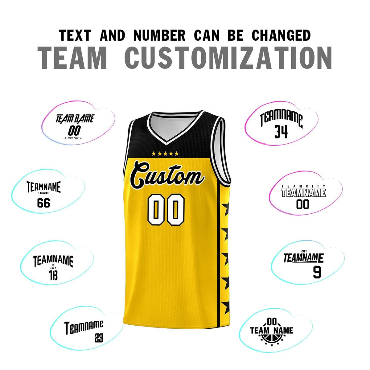 Custom Gold Black Personalized Star Pattern Sports Uniform Basketball Jersey