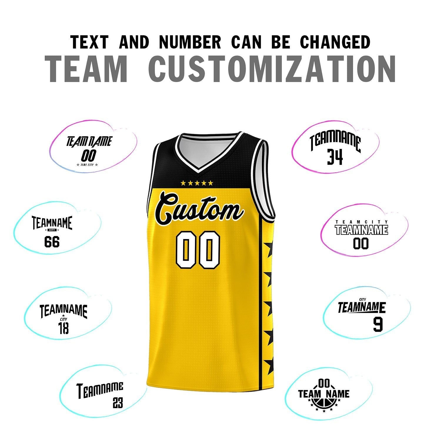 Custom Gold Black Personalized Star Pattern Sports Uniform Basketball Jersey