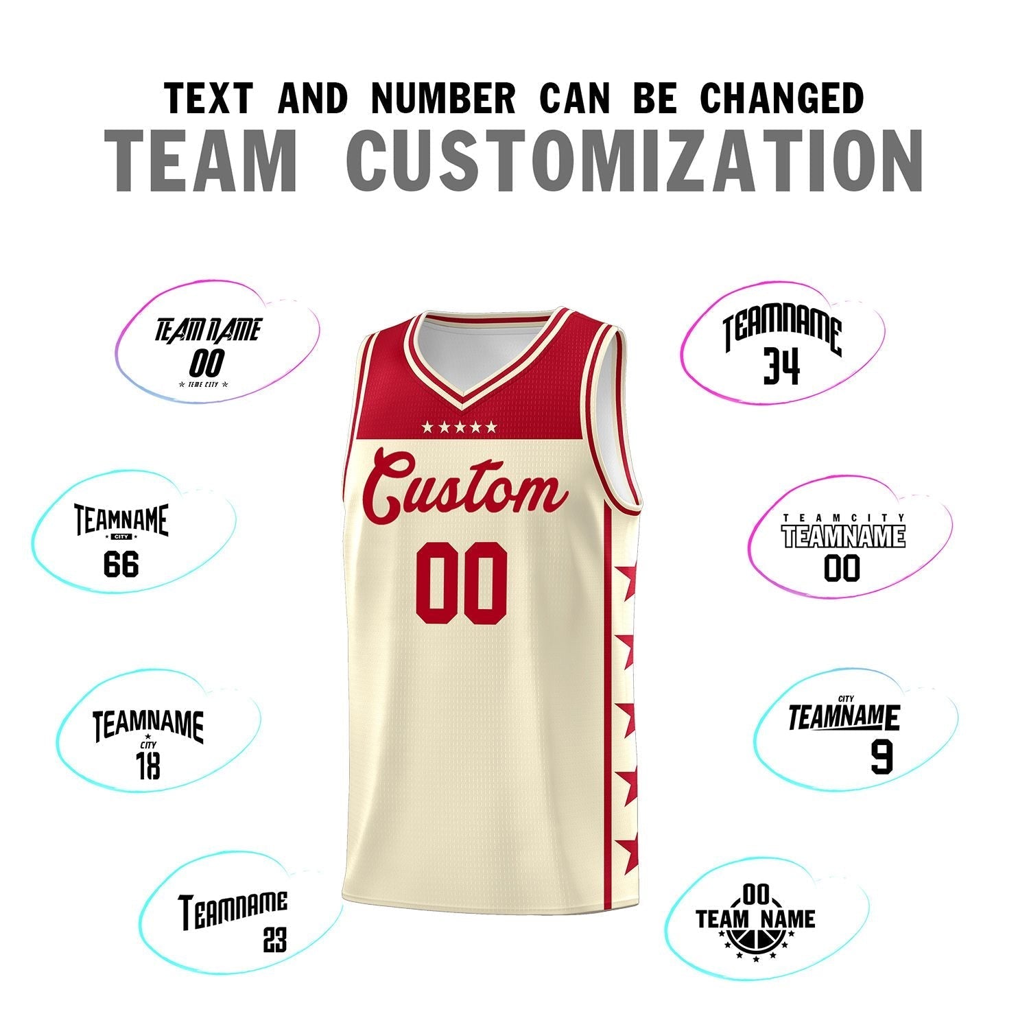Custom Cream Red Personalized Star Pattern Sports Uniform Basketball Jersey