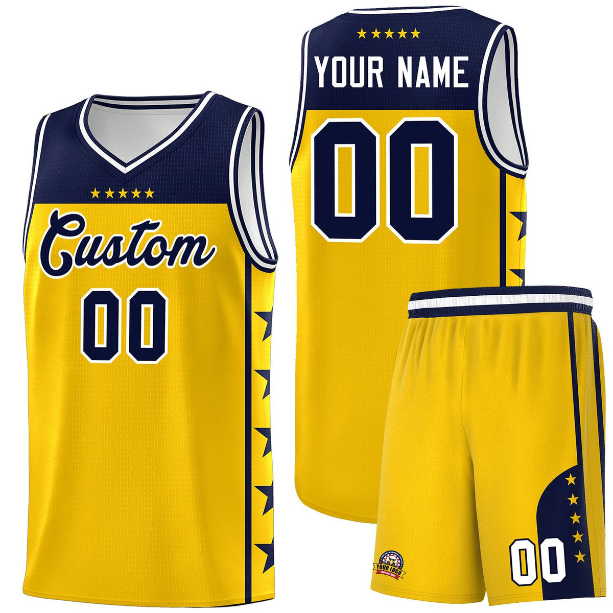 Custom Gold Navy Personalized Star Pattern Sports Uniform Basketball Jersey