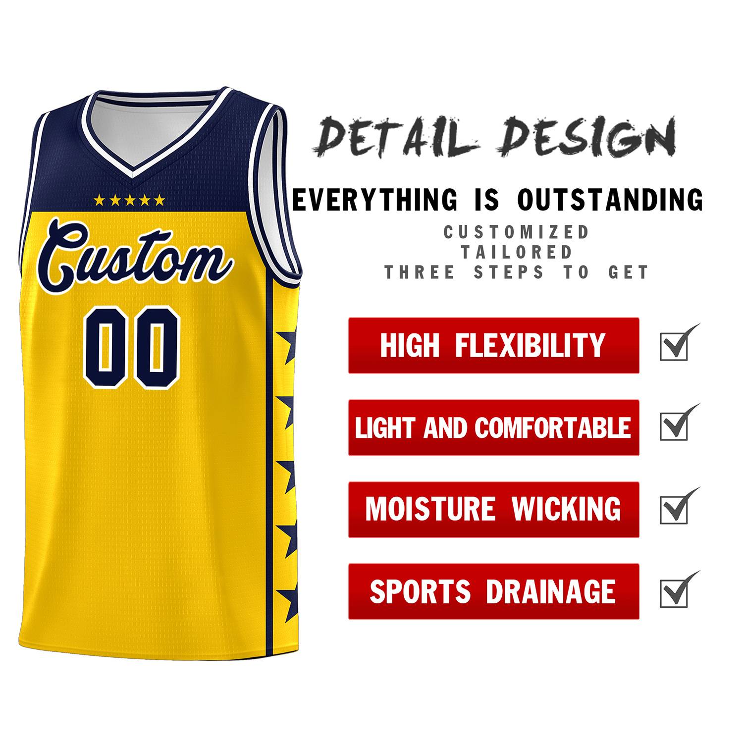 Custom Gold Navy Personalized Star Pattern Sports Uniform Basketball Jersey