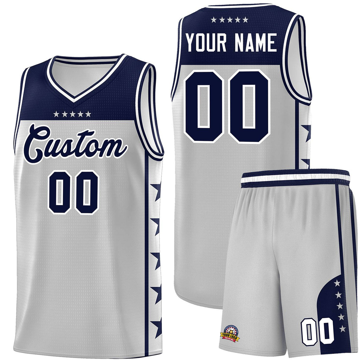 Custom Gray Navy Personalized Star Pattern Sports Uniform Basketball Jersey