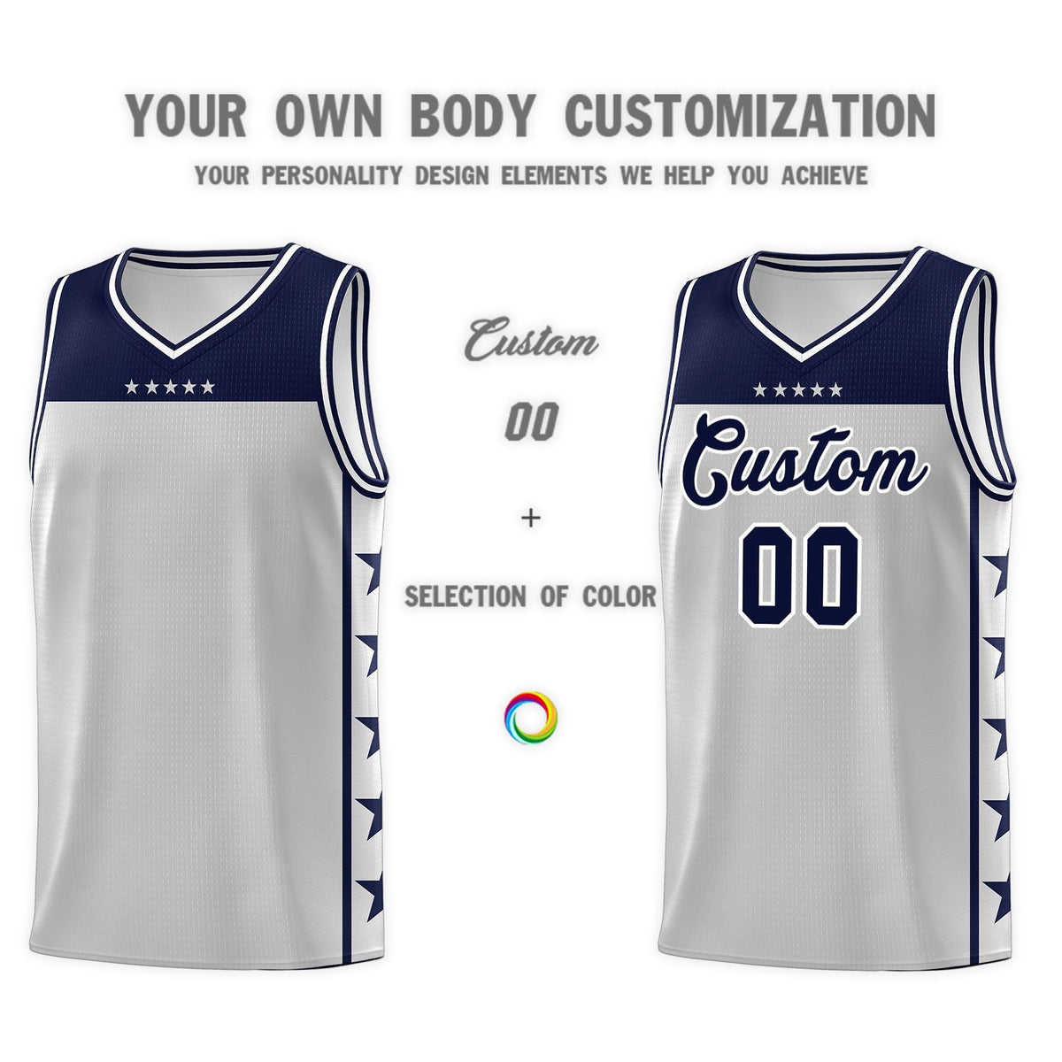 Custom Gray Navy Personalized Star Pattern Sports Uniform Basketball Jersey