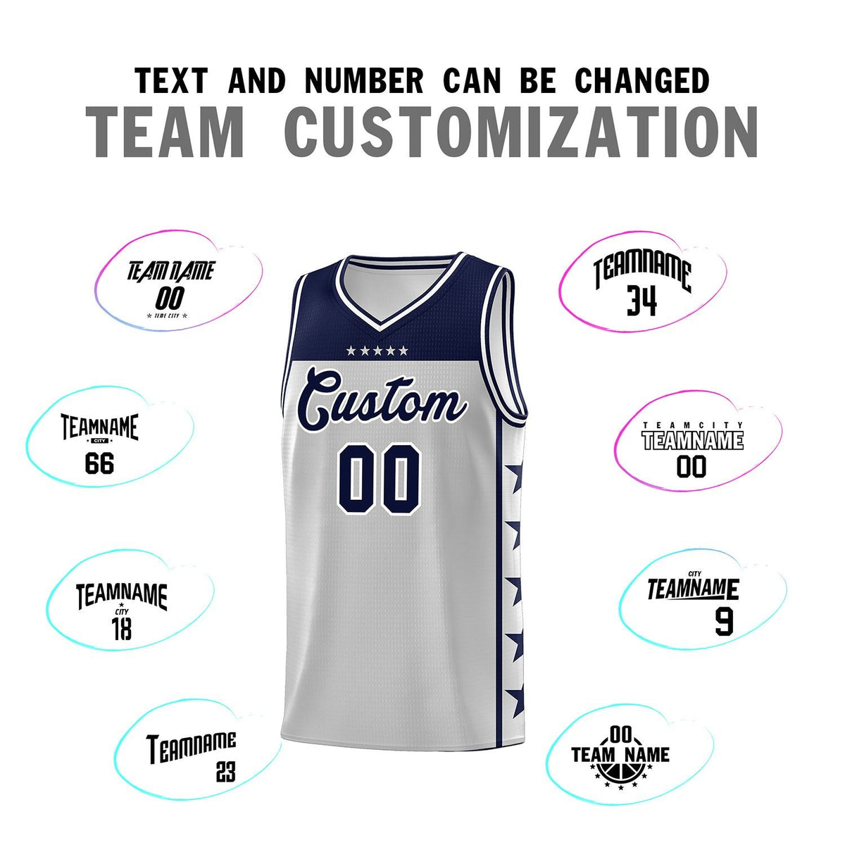 Custom Gray Navy Personalized Star Pattern Sports Uniform Basketball Jersey