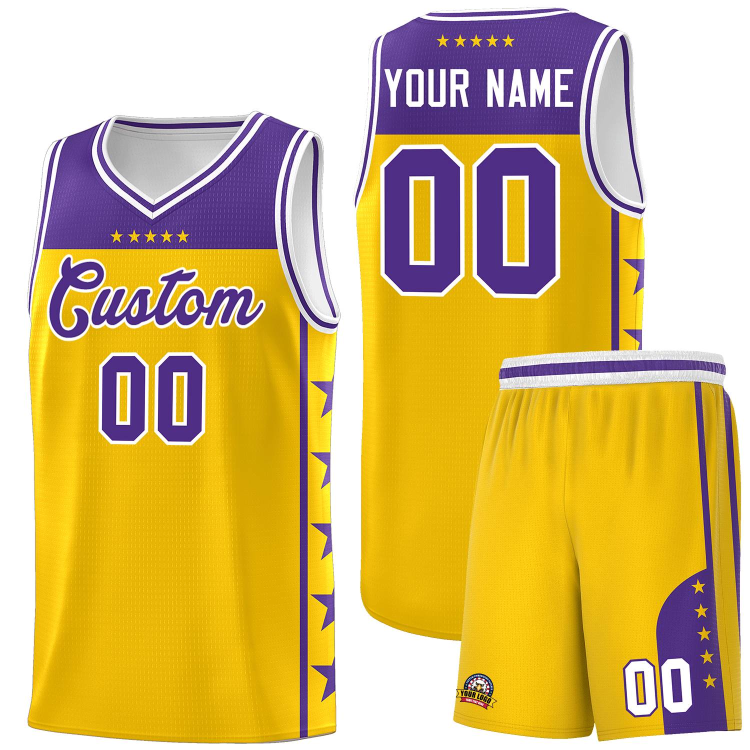 Custom Gold Purple Personalized Star Pattern Sports Uniform Basketball Jersey