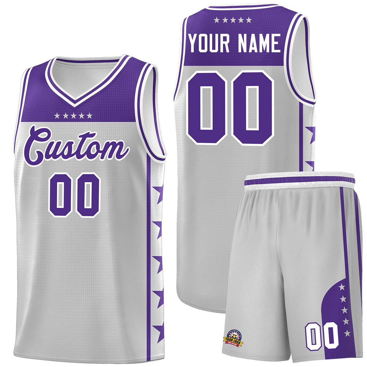 Custom Gray Purple Personalized Star Pattern Sports Uniform Basketball Jersey