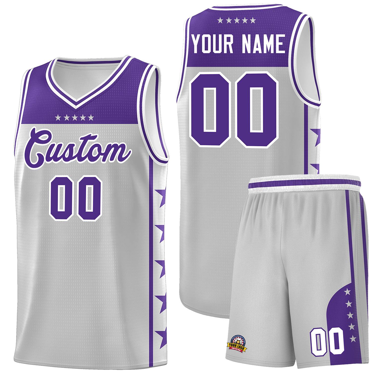 Custom Gray Purple Personalized Star Pattern Sports Uniform Basketball Jersey
