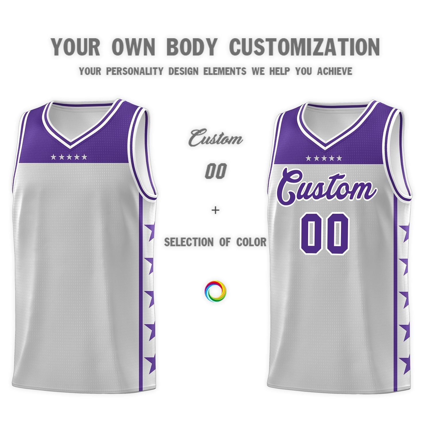 Custom Gray Purple Personalized Star Pattern Sports Uniform Basketball Jersey